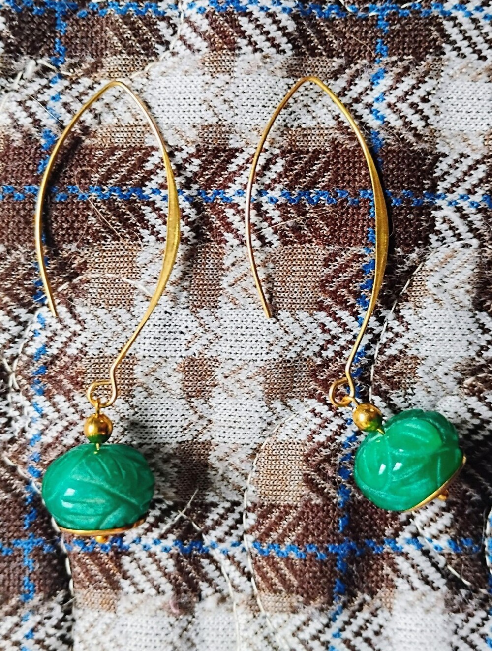 Carved Emerald Handmade Drop Earrings